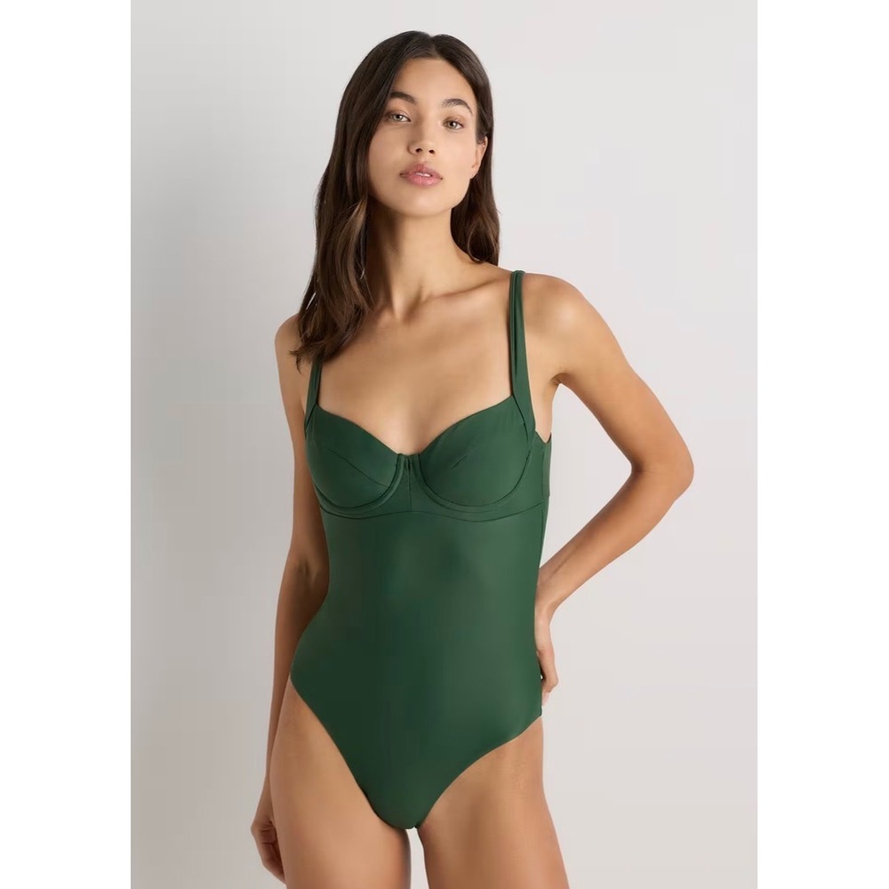 Quince One Piece Swimsuit L Green New Underwire Tie Back Recycled Polyamide